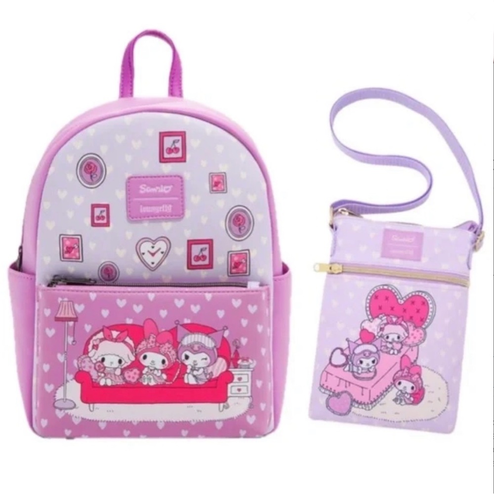 Loungefly My Melody & Kuromi Slumber Party Mini Backpack with Crossbody.NWT